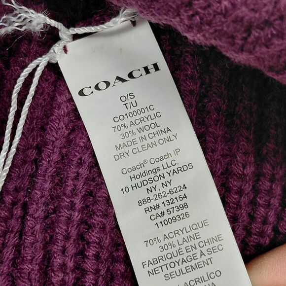 NEW Coach Patch Beanie Womens Classic Ribbed Knit Logo Horse Carriage Deep Berry main image 4